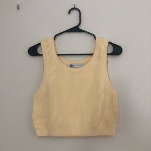 NEW ZARA Yellow Knit Sweater Crop Tank